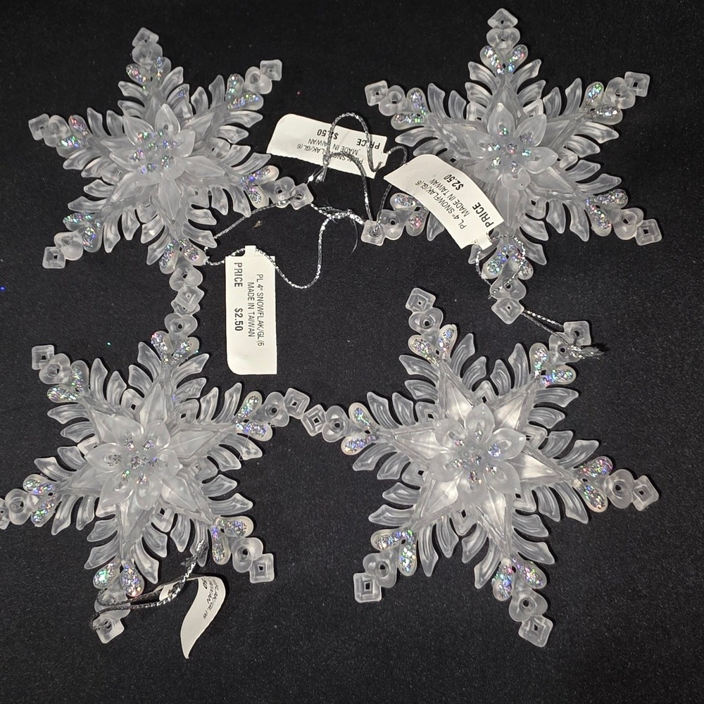 Unbranded Snowflake Ornament Clear Glitter Set of 4 4x4in